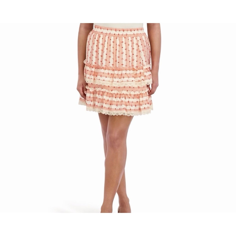 Bridgerton Pink & Cream Floral Lace Tiered Mini Skirt XL Pull On NWT